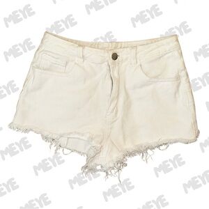 SHEIN White Denim Frayed Hem Women Shorts